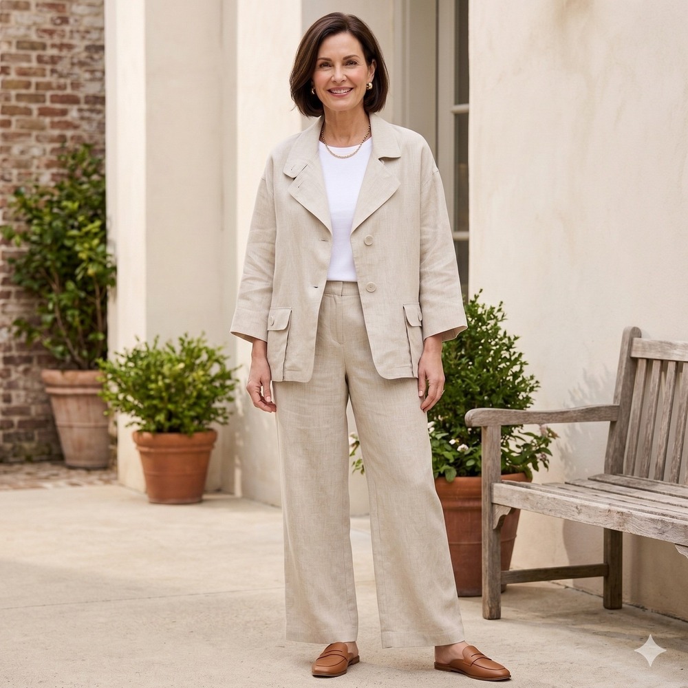 Talbots Pure Irish Linen Jacket 18W Beige Neutral Utility Blazer Plus‎ Size